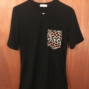 V Neck Black Tee With Pocket